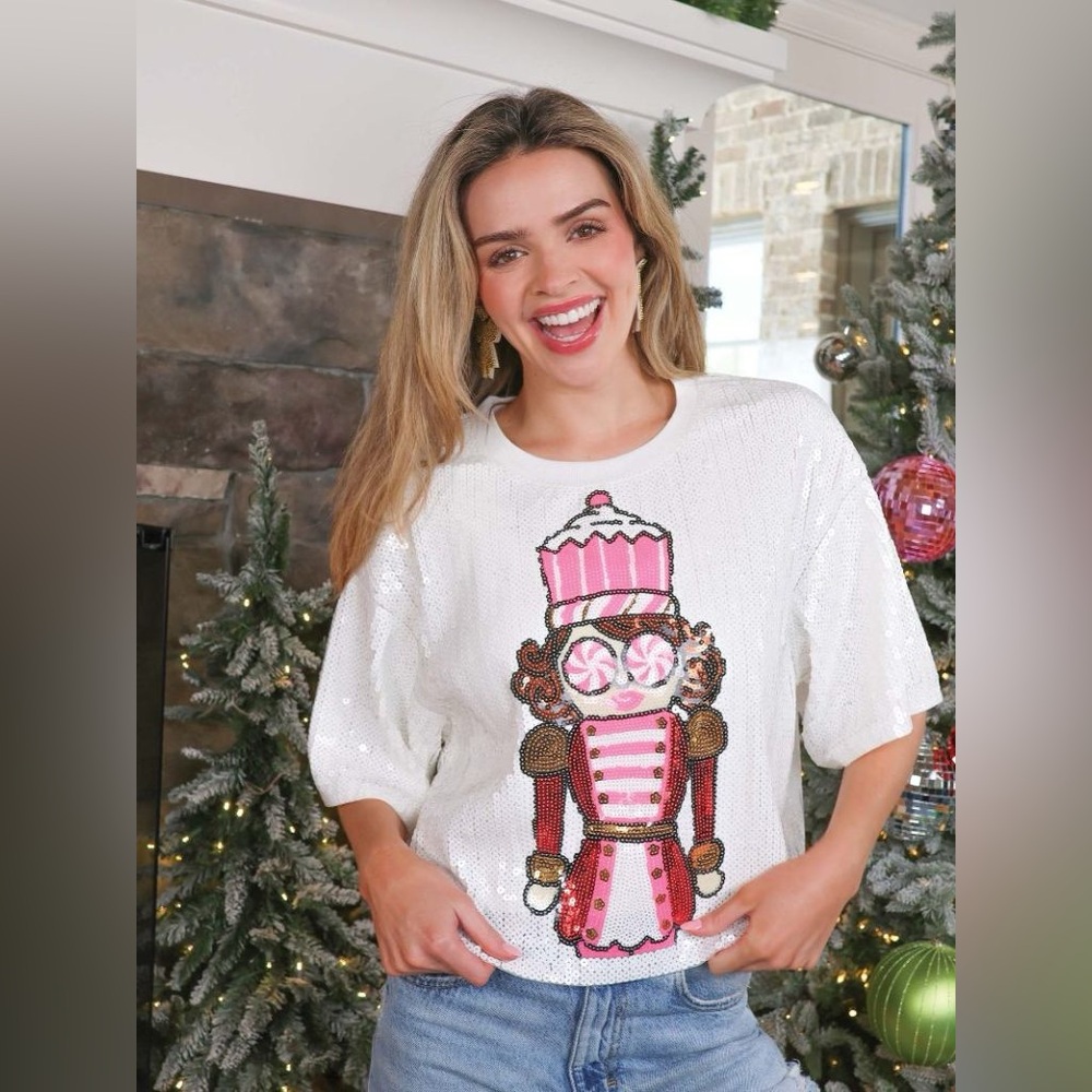 Simply Southern Christmas White Sequin Nutcracker Top - XL
